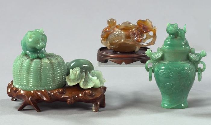 Appraisal: Group of Three Asian Carved Jade and Agate Items consisting