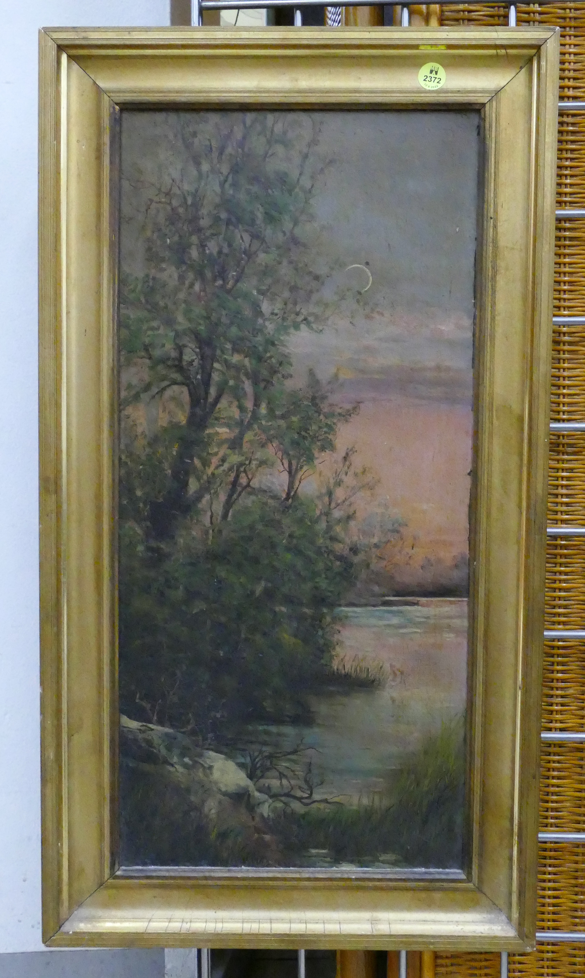 Appraisal: Antique Night River Scene Oil Painting Framed- x ''