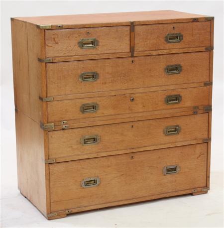 Appraisal: A th century oak and brass bound campaign chest with