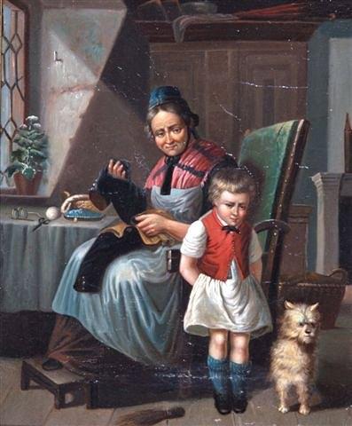 Appraisal: WILLIAM HEMSLEY - - Interior with mother child and dog