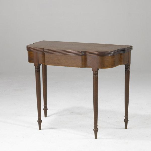 Appraisal: ENGLISH SHERATON CARD TABLE Mahogany with serpentine front ca x