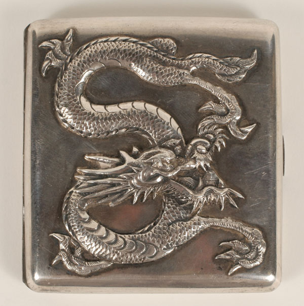 Appraisal: Chinese export silver cigarette case with applied dragon decoration marks