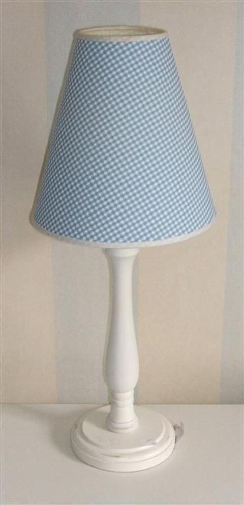 Appraisal: WHITE TABLE LAMP WITH BLUE GINGHAM SHADE h in