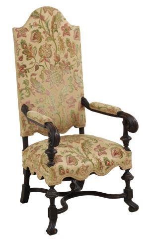 Appraisal: William and Mary style highback armchair th c back and