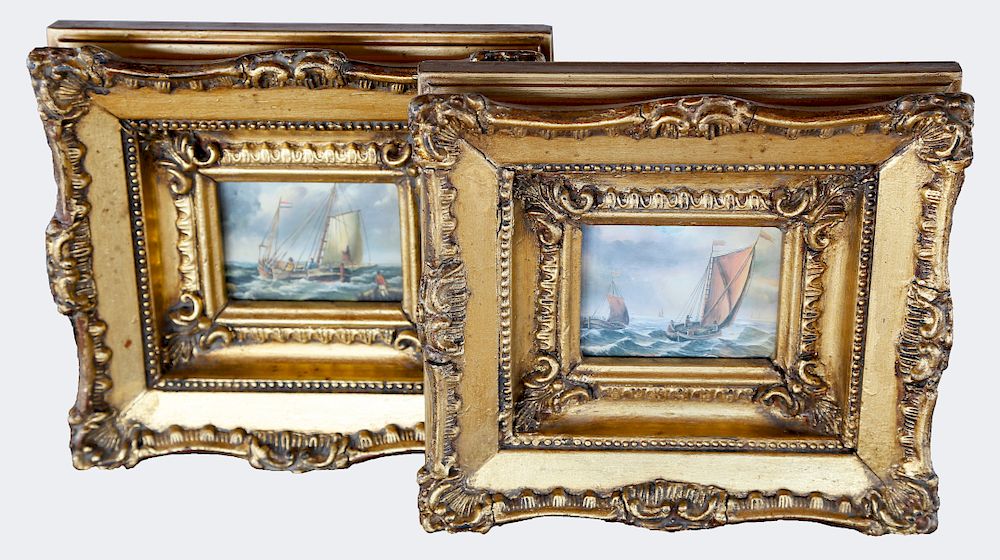 Appraisal: Pair of th Century English Miniature Marine Paintings Exclusive on