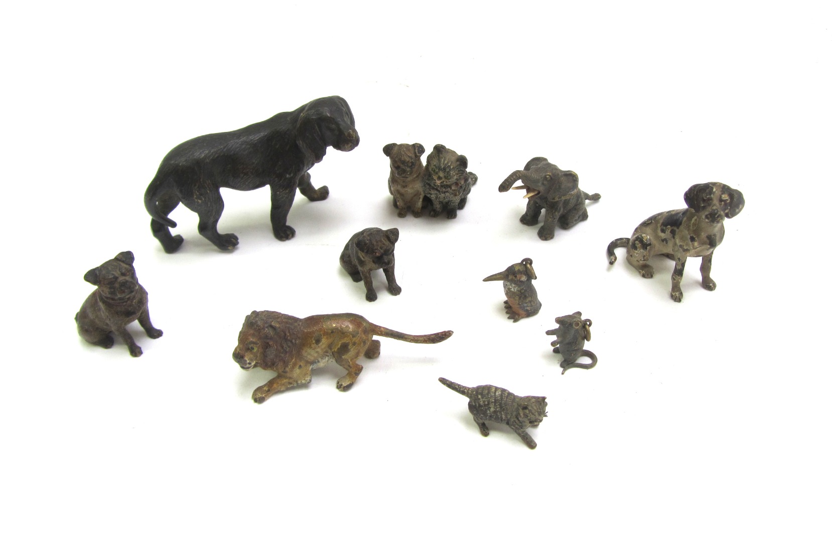 Appraisal: Ten Austrian cold painted bronze miniature animals early th century