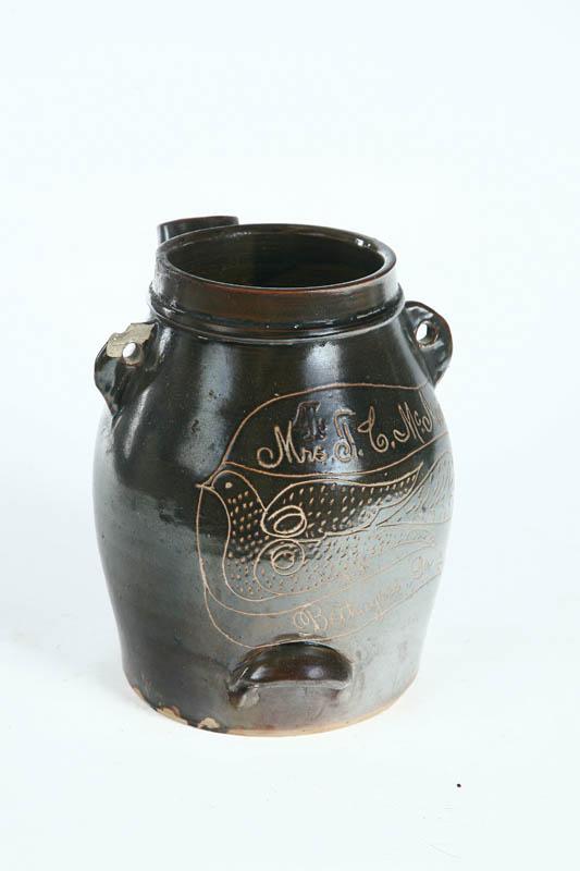 Appraisal: PRESENTATION STONEWARE BATTER JUG Pennsylvania late th century Of typical