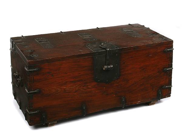 Appraisal: A Korean mixed wood storage chest with wrought iron mounts