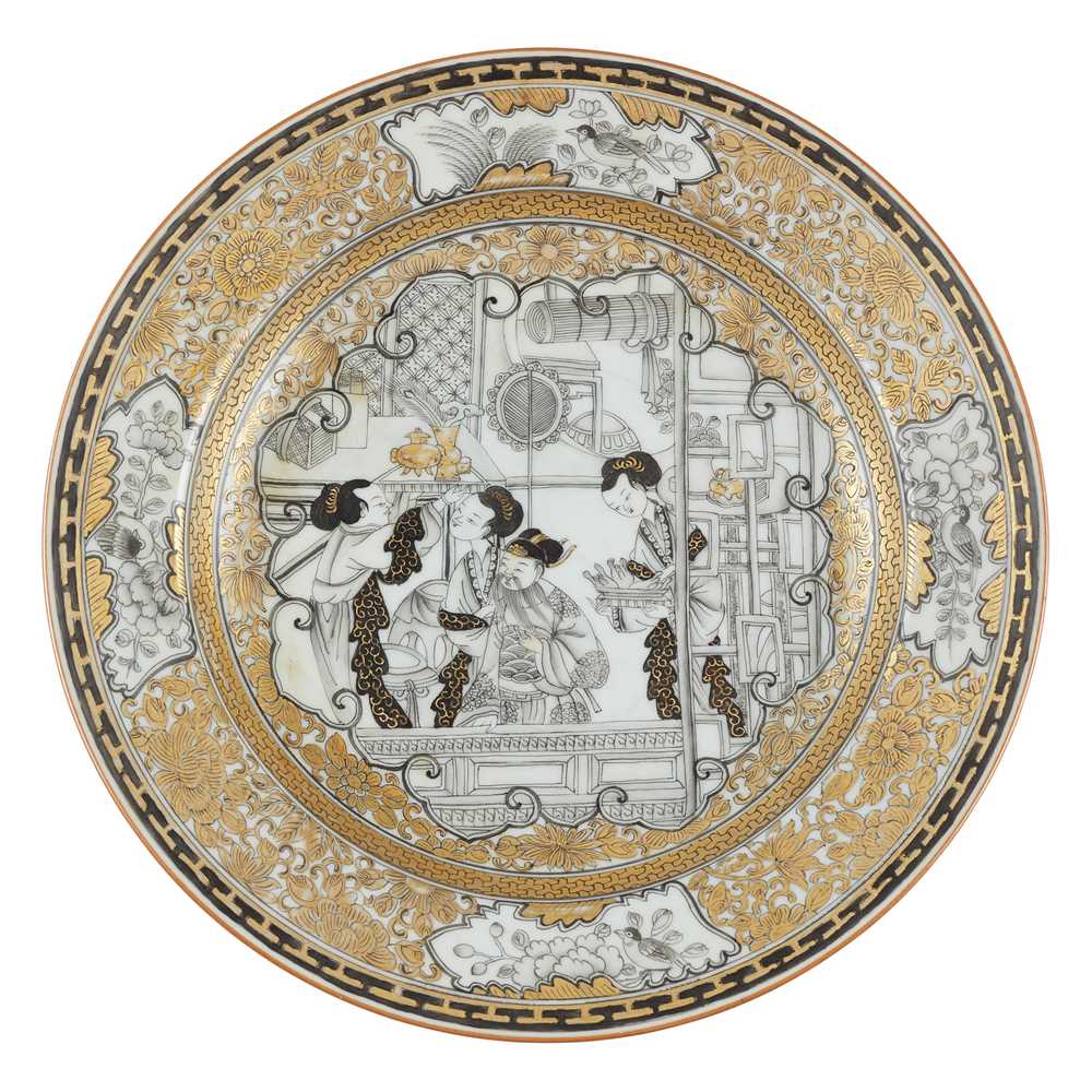 Appraisal: GRISAILLE AND GILT DECORATED PLATE QING DYNASTY TH CENTURY thinly