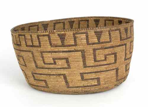 Appraisal: Large early Papago basket with swastika and triangle design on