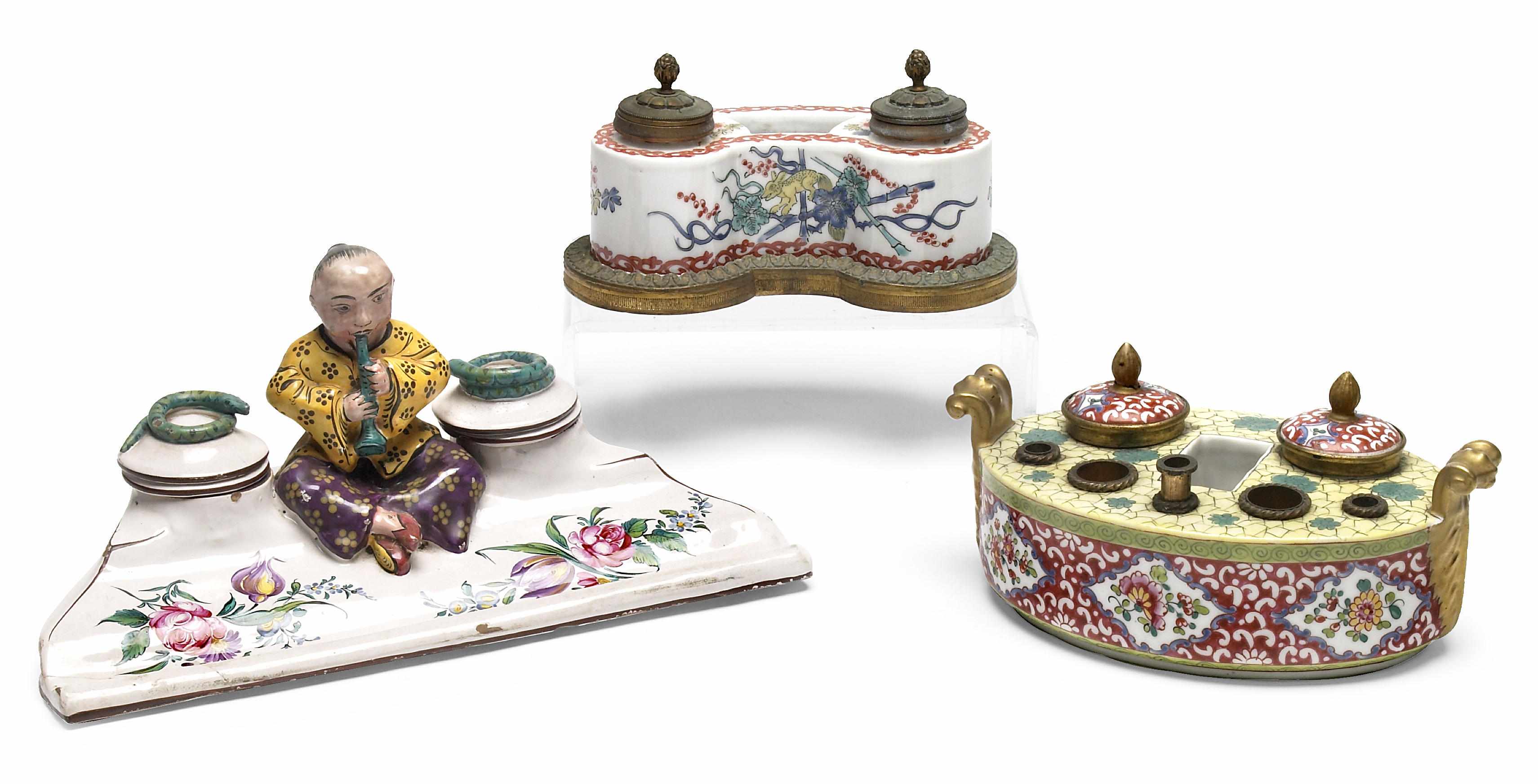 Appraisal: A group of two French porcelain inkwells late th early