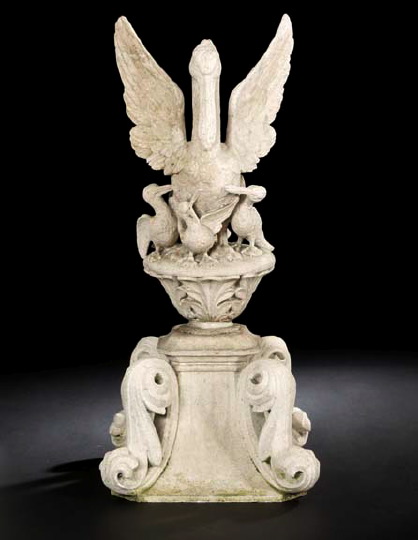 Appraisal: Large French Carved White Limestone Finial of The Pelican in