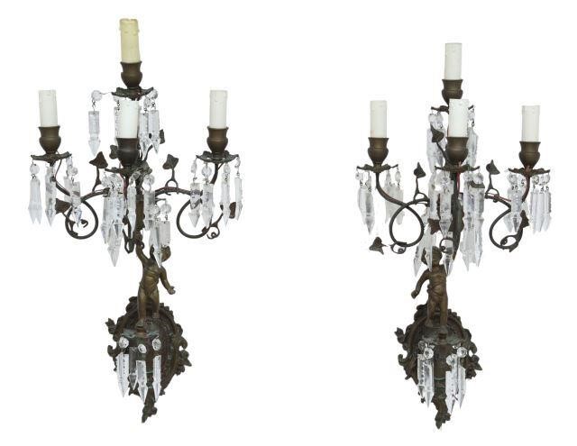 Appraisal: pair Italian bronze and crystal four-light wall sconces th c