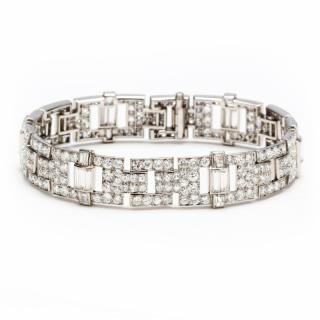 Appraisal: Platinum and Diamond Bracelet French bracelet composed of six rectangular