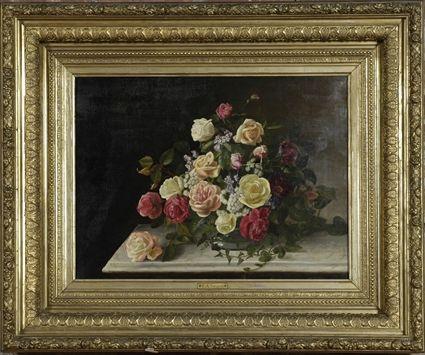 Appraisal: th C School Floral Still Life Oil on canvas framed