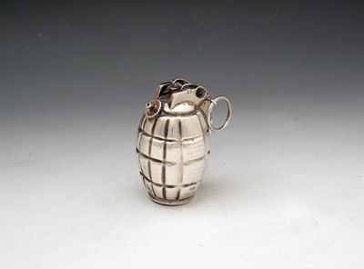 Appraisal: A presentation novelty silver grenade table cigar lighter by Mappin