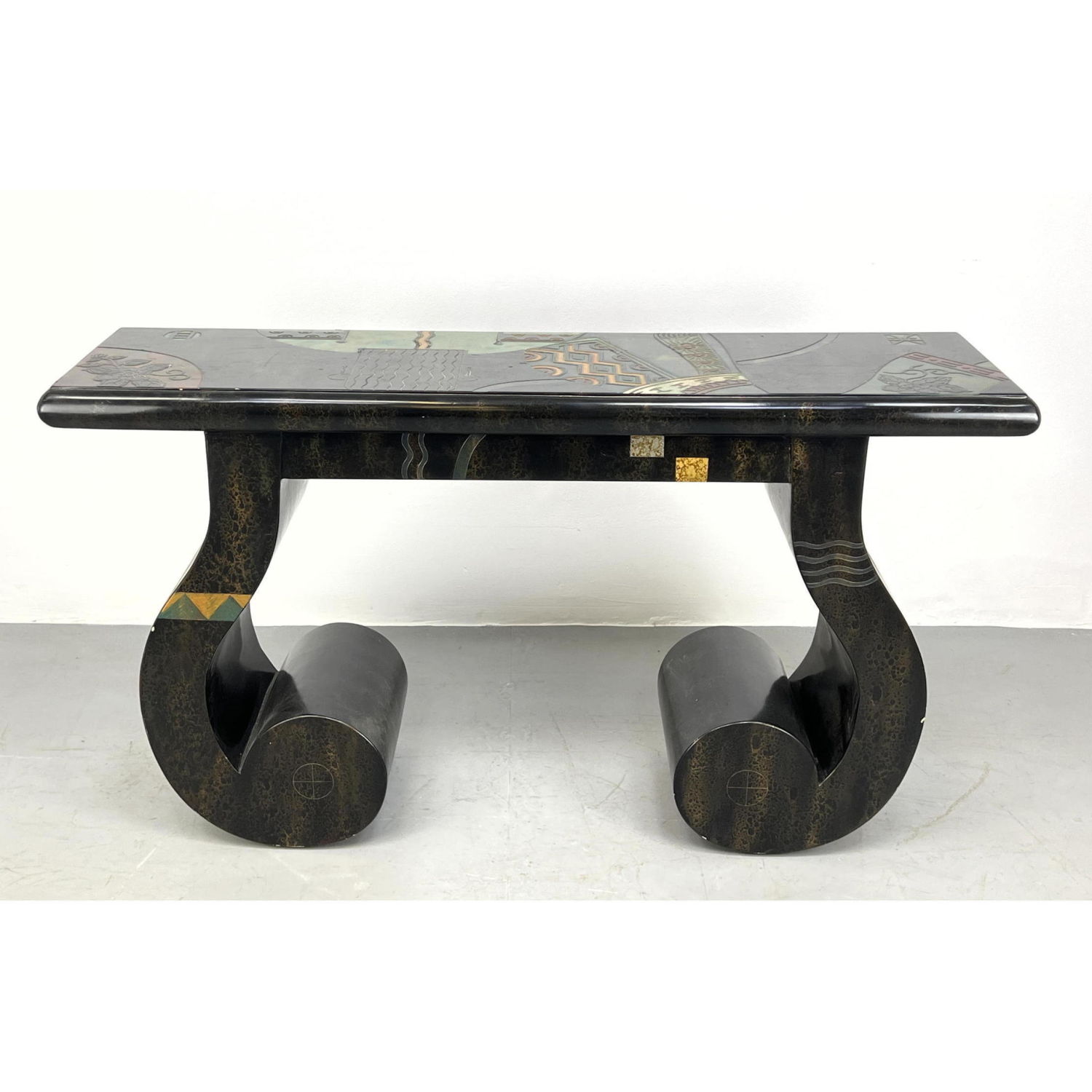 Appraisal: Modern Painted Console Hall Table Black form with decorative painted