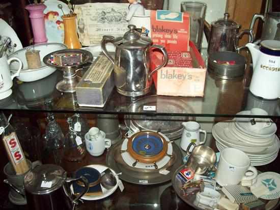 Appraisal: TWO SHELVES OF SUNDRIES CONSISTING OF PEWTER WARE CHINA CRYSTAL