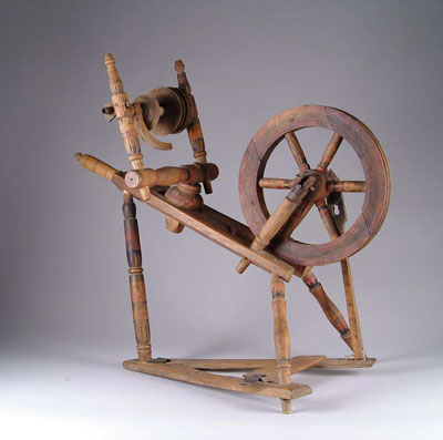 Appraisal: MINIATURE SPINNING WHEEL Early collapsible handcrafted wheel with highlights in