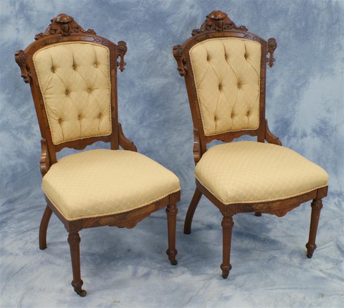 Appraisal: Pr carved walnut Victorian Rennaissance Revival side chairs crests with