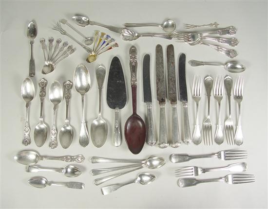 Appraisal: Group of Silver Flatware Three fiddlethread forks and a fiddlethread