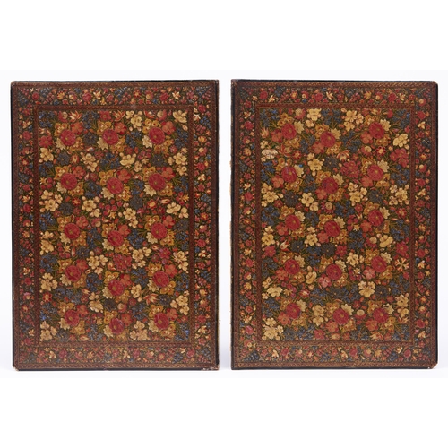 Appraisal: A Persian lacquer book cover th c painted with flowers