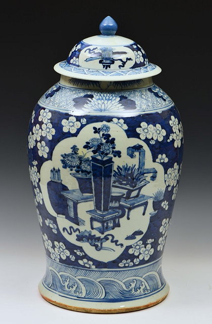 Appraisal: A CHINESE BLUE AND WHITE BALUSTER VASE and cover having