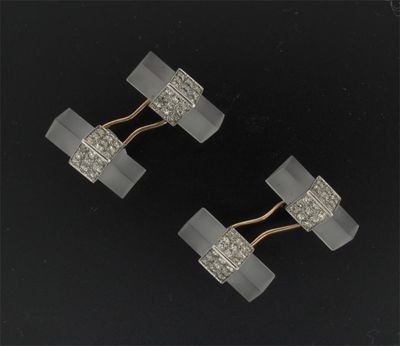 Appraisal: A pair of frosted rock crystal and diamond cuff links