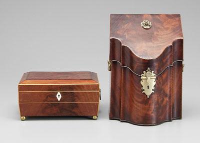 Appraisal: Knife box and inlaid box Georgian knife box with crotch