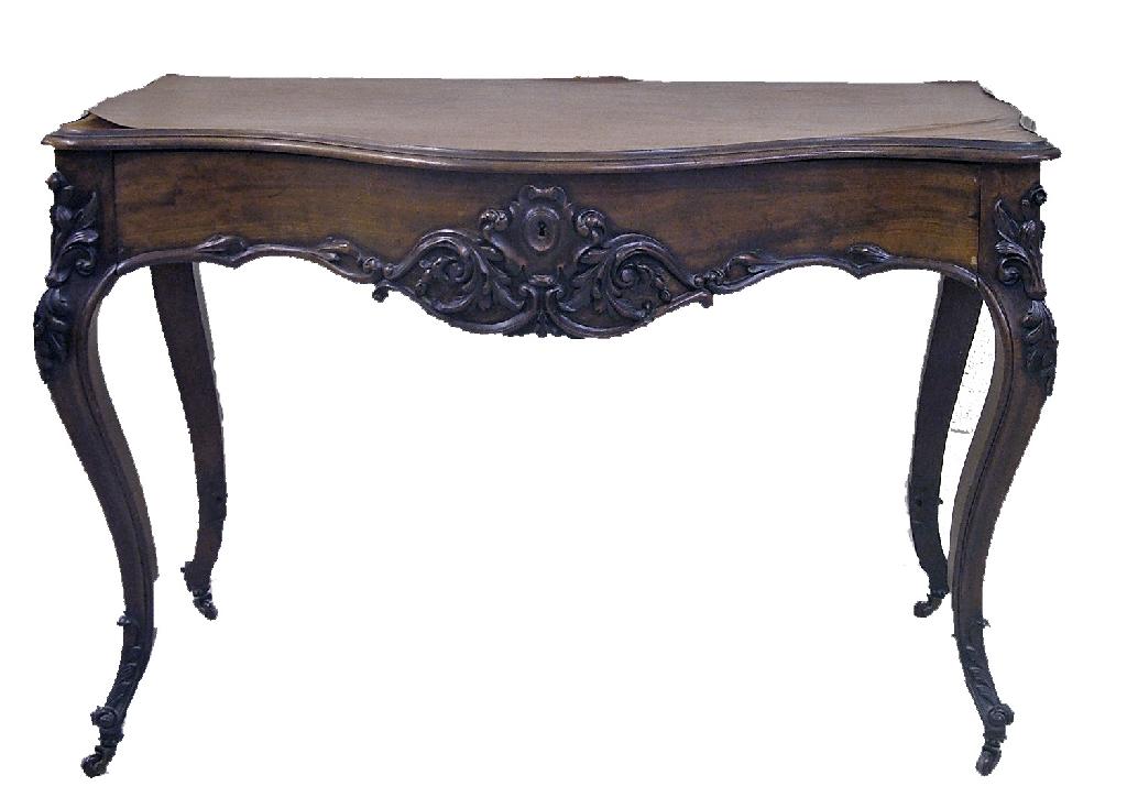 Appraisal: th century French mahogany serpentine side table the inset top