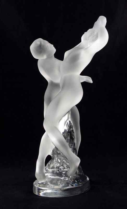 Appraisal: LALIQUE NUDES DANCING Frosted French crystal '' tall Signed with