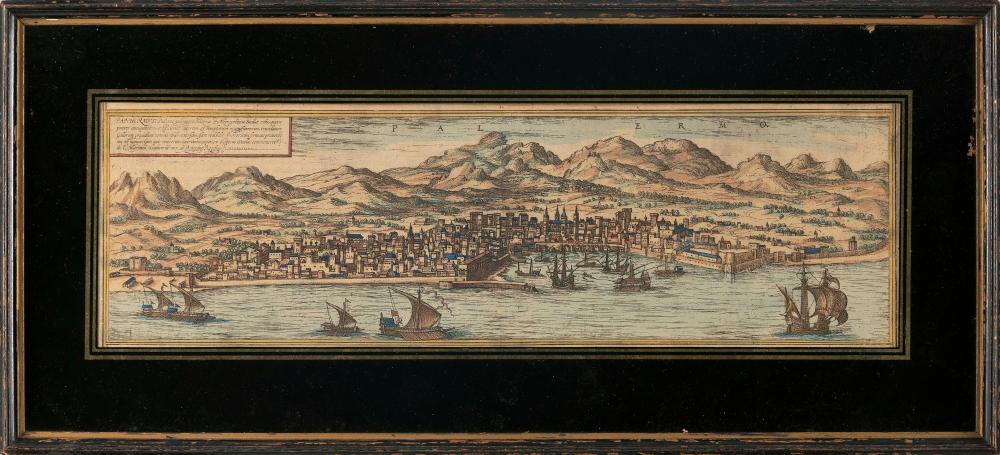 Appraisal: HAND-COLORED ENGRAVING OF PALERMO TH CENTURY X SIGHT FRAMED X