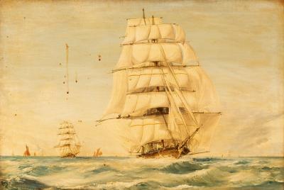 Appraisal: Follower of Montague Dawson Crowded Sail oil on canvas cm