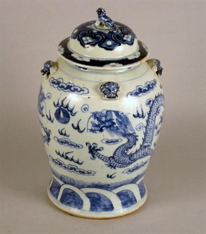 Appraisal: Chinese blue and white covered jar late th century Domed