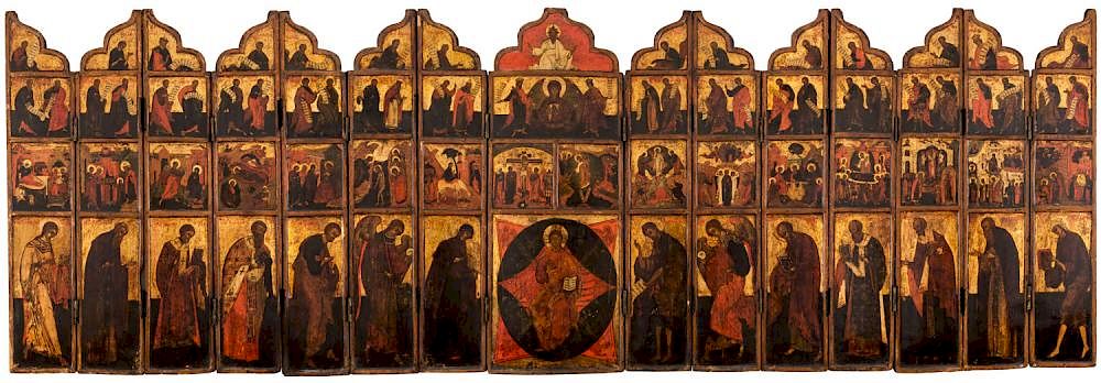 Appraisal: A RUSSIAN PORTABLE ICONOSTASIS MOSCOW SCHOOL EARLY TH CENTURY A