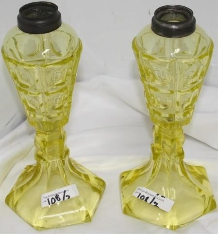 Appraisal: TWO TH CENTURY WHALE OIL LAMPS VASELINE GLASS BLOCK AND