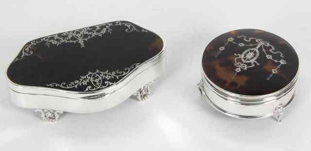 Appraisal: A silver and tortoiseshell trinket box Mappin and Webb London