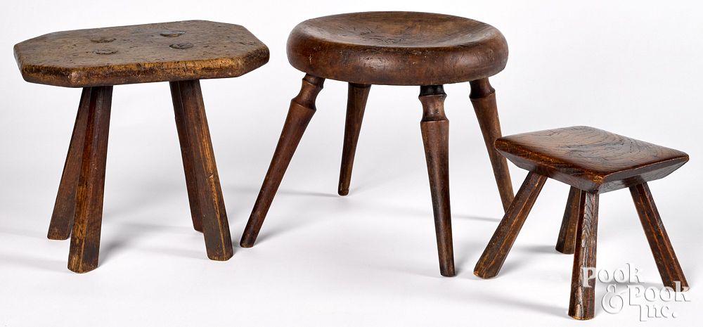 Appraisal: Three walnut and burl foot stools th c larges Three