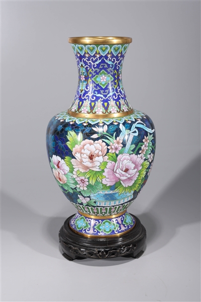 Appraisal: Large Chinese blue ground cloisonne enameled vase with flower and