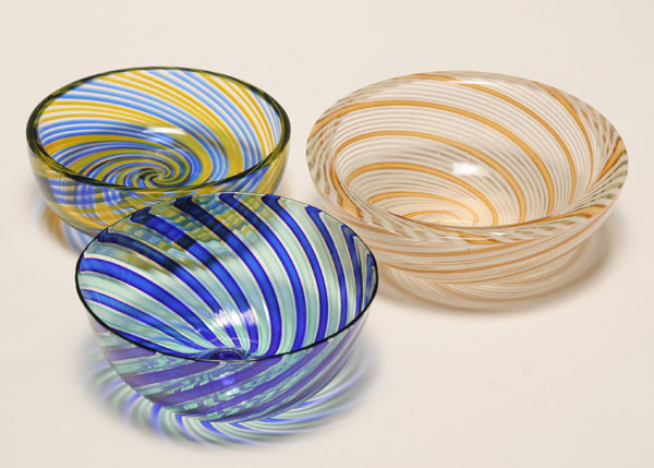 Appraisal: Lot of Murano glass bowls a canne and filigrana Swirling