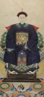 Appraisal: Chinese Qing Ancestor Portrait of Seated Mandarin His robes with