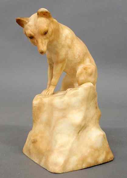 Appraisal: Carved alabaster figure of a seated fox th c h