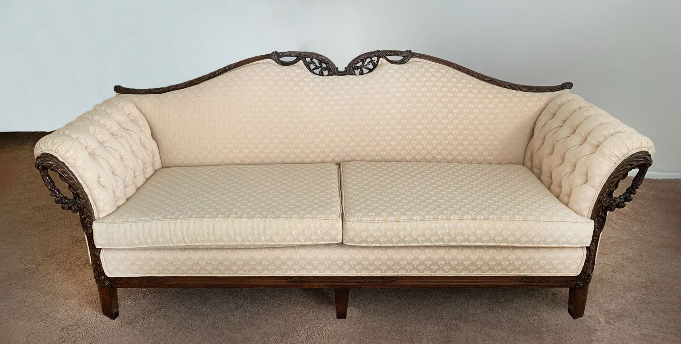 Appraisal: FRENCH CARVED SOFA WITH DUPIONI SILK UPHOLSTERY A luxurious French