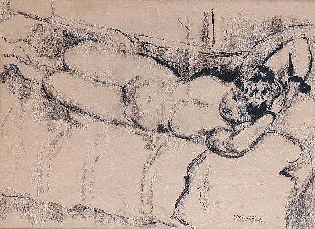 Appraisal: Clifford Hall British - Reclining nude signed in pen lower