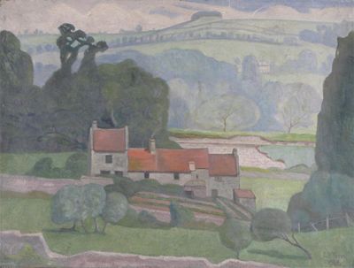 Appraisal: Attributed to Edith Blanche Terry Landscape with a farm in