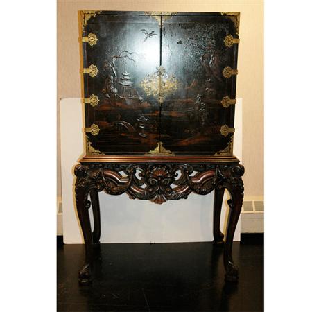 Appraisal: William and Mary Style Black Lacquered Chinoiserie Decorated Cabinet on