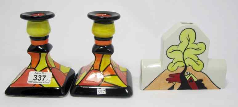 Appraisal: Lorna Bailey Old Ellgreave Pottery Artware Pair of Sunburst Candlesticks