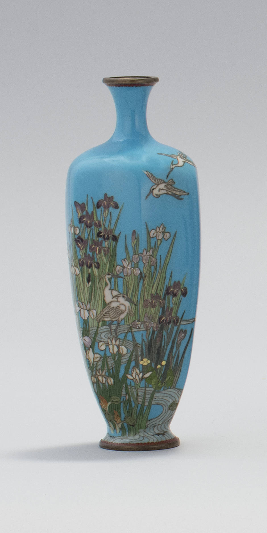 Appraisal: CLOISONN VASE Meiji PeriodIn hexagonal meiping form with cranes amongst