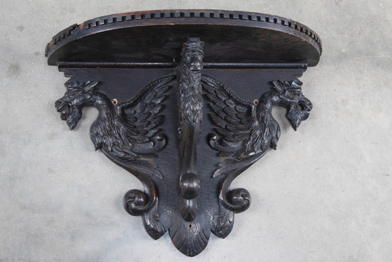 Appraisal: Very ornate antique carved oak hanging wall Shelf with carved