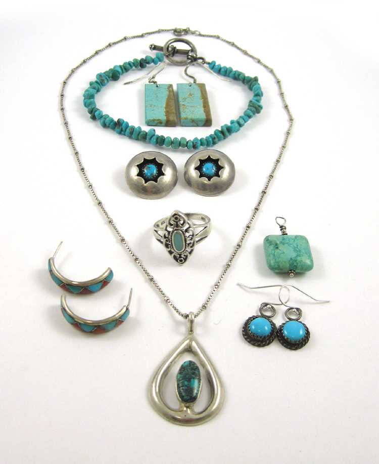 Appraisal: EIGHT PIECES OF NATIVE AMERICAN STYLE JEWELRY including Wilson Begay